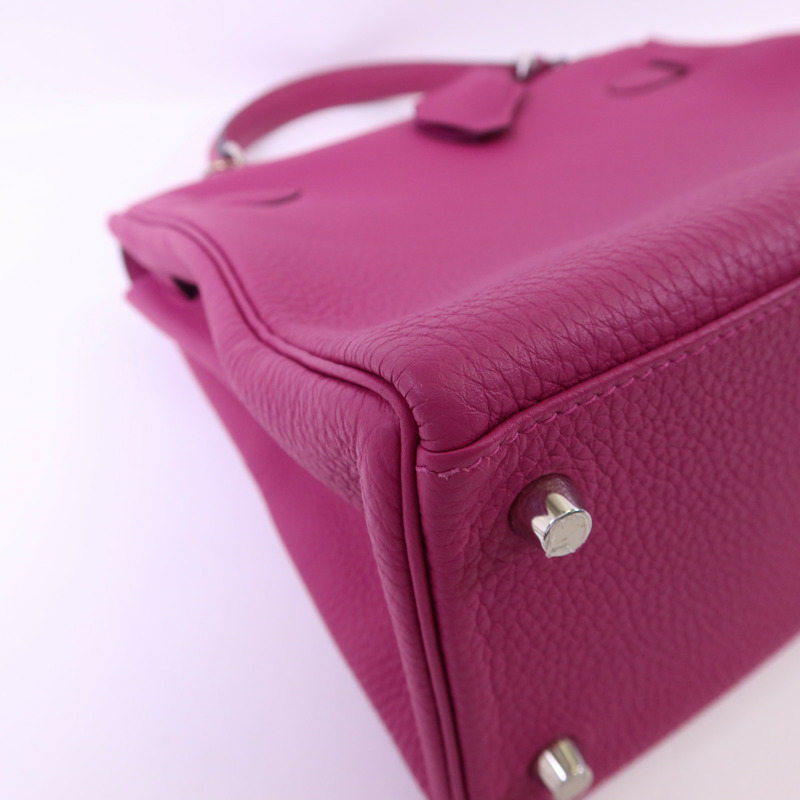 HERMES Togo皮革Kelly 28銀扣手挽肩背兩用袋Rose Pourpre-15