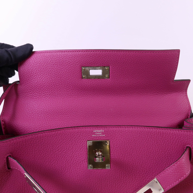 HERMES Togo皮革Kelly 28銀扣手挽肩背兩用袋Rose Pourpre-16
