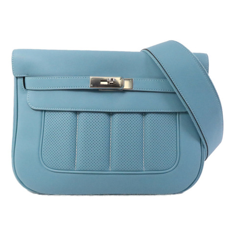 HERMES Swift皮革Berline 28銀扣肩背袋Bleu Atoll