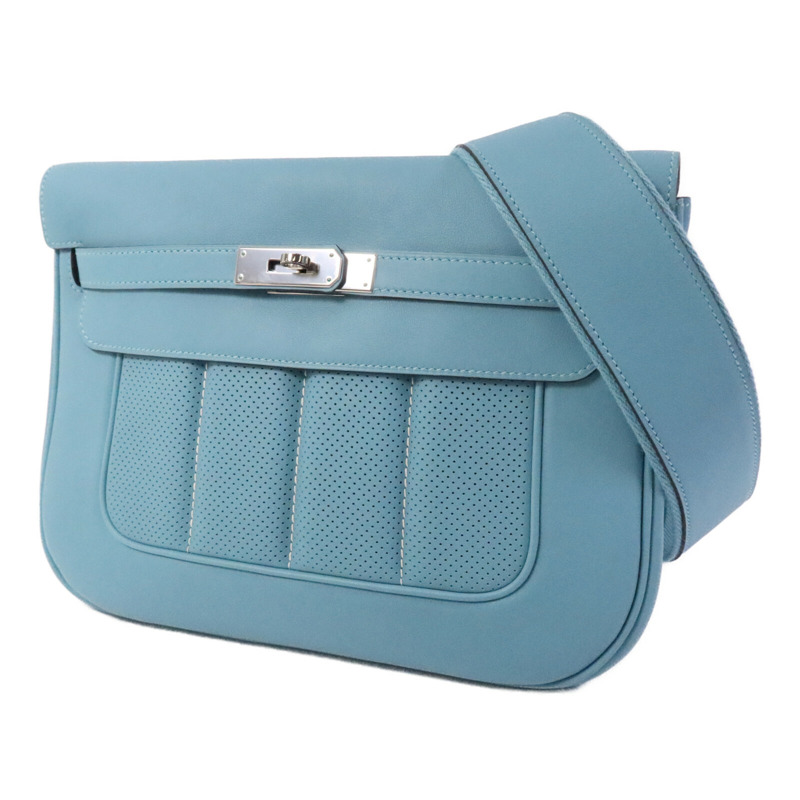 HERMES Swift皮革Berline 28銀扣肩背袋Bleu Atoll-2