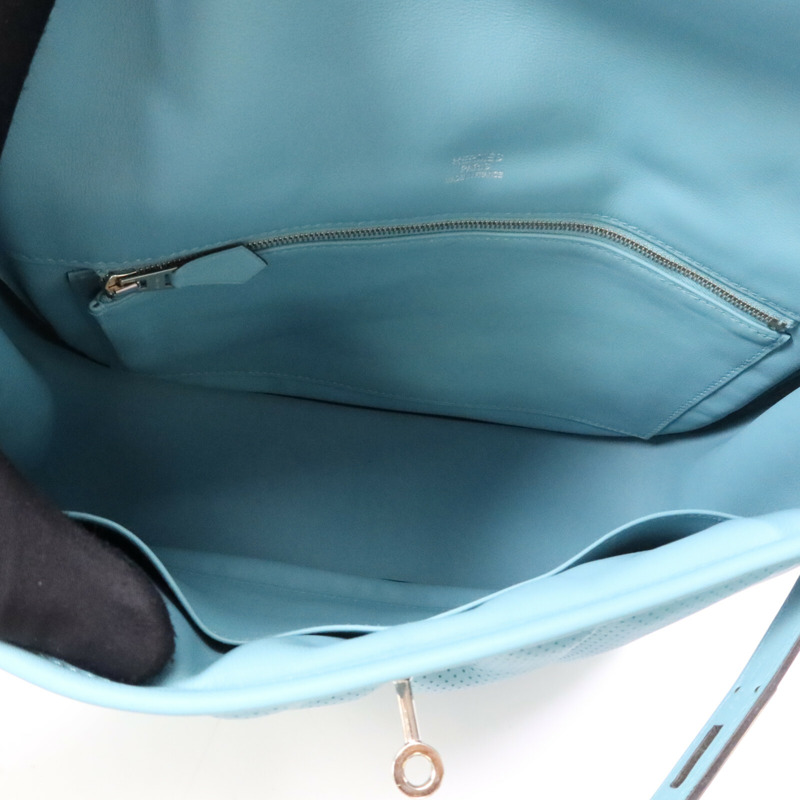 HERMES Swift皮革Berline 28銀扣肩背袋Bleu Atoll-4