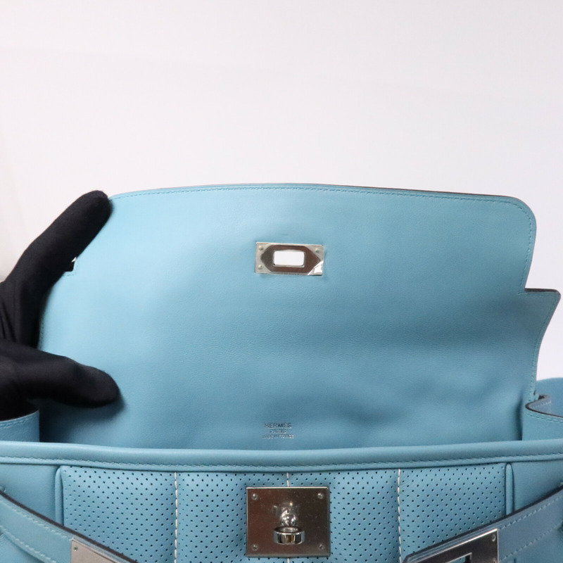 HERMES Swift皮革Berline 28銀扣肩背袋Bleu Atoll-14
