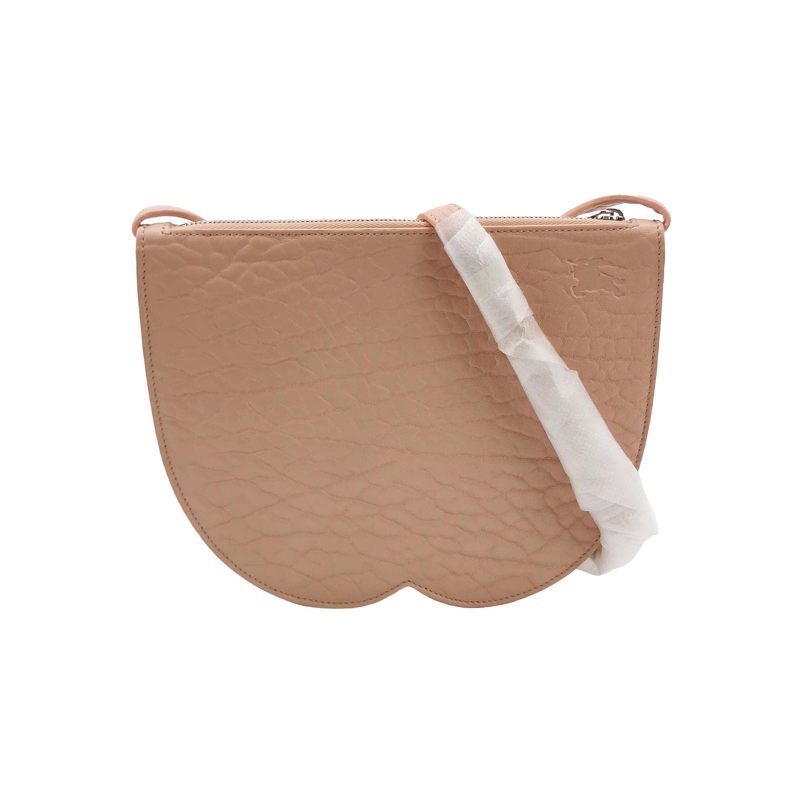 Burberry Chess牛皮純色拉鏈馬術騎士Logo壓紋斜挎包單肩包 9.8新-0