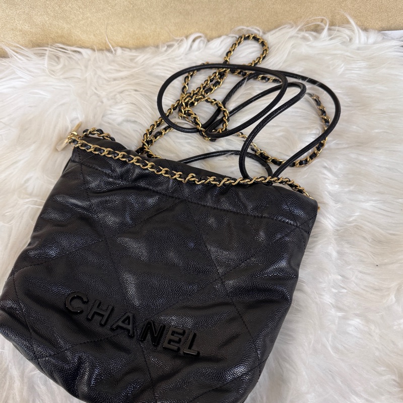 Chanel Mini22Bag 黑荔枝皮 晶片款 離櫃品 背帶可拆-8