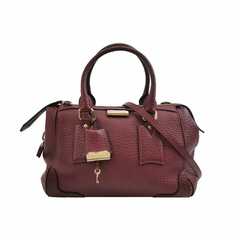 Burberry牛皮純色logo徽標單肩包