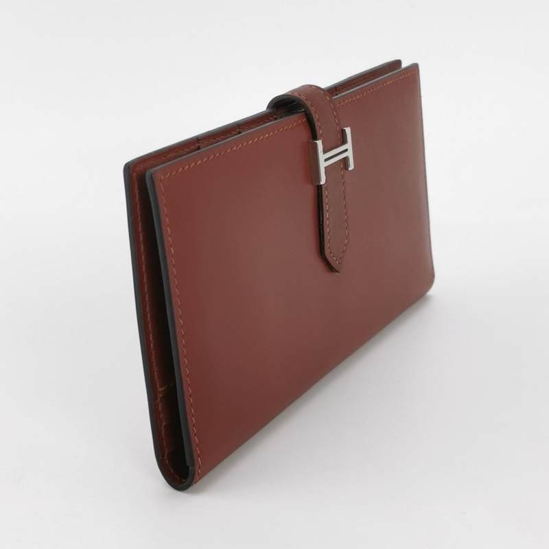 Hermes Bearn標誌H袢帶錢包Box Calf牛皮銀扣57波爾多酒紅框I刻-2