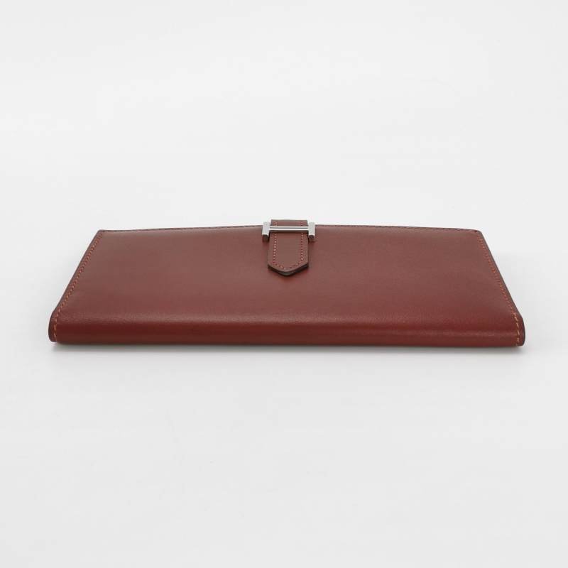 Hermes Bearn標誌H袢帶錢包Box Calf牛皮銀扣57波爾多酒紅框I刻-4