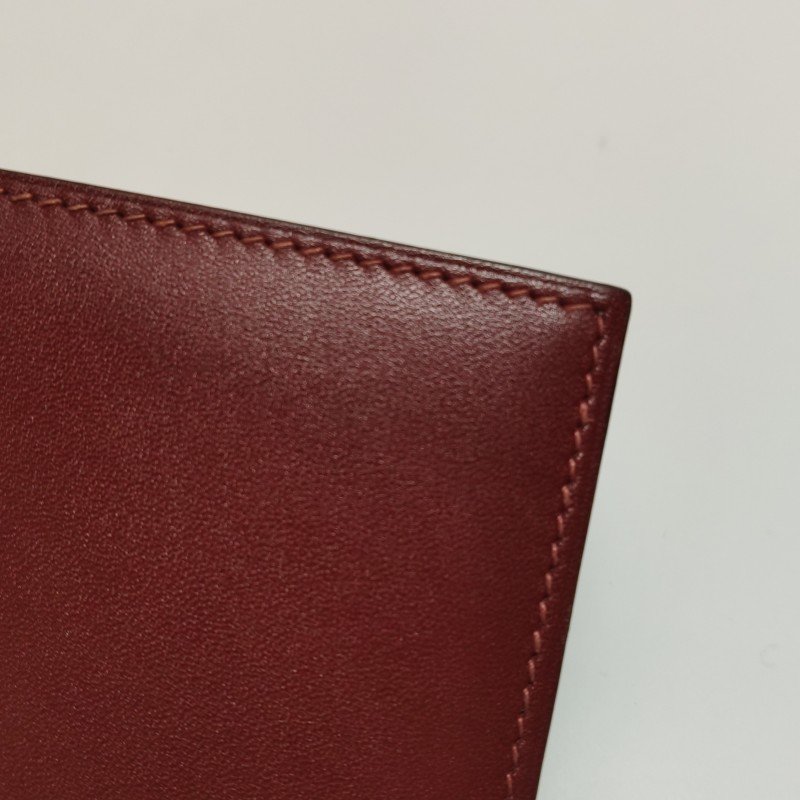 Hermes Bearn標誌H袢帶錢包Box Calf牛皮銀扣57波爾多酒紅框I刻-14