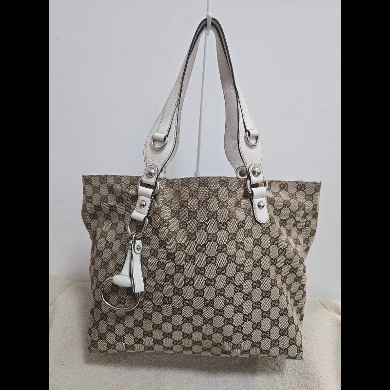 Gucci 古馳 經典大馬銜扣 GG 老花帆布大托特包-0