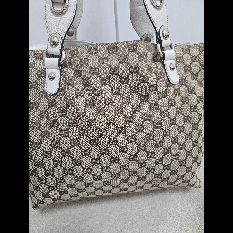 Gucci 古馳 經典大馬銜扣 GG 老花帆布大托特包-7