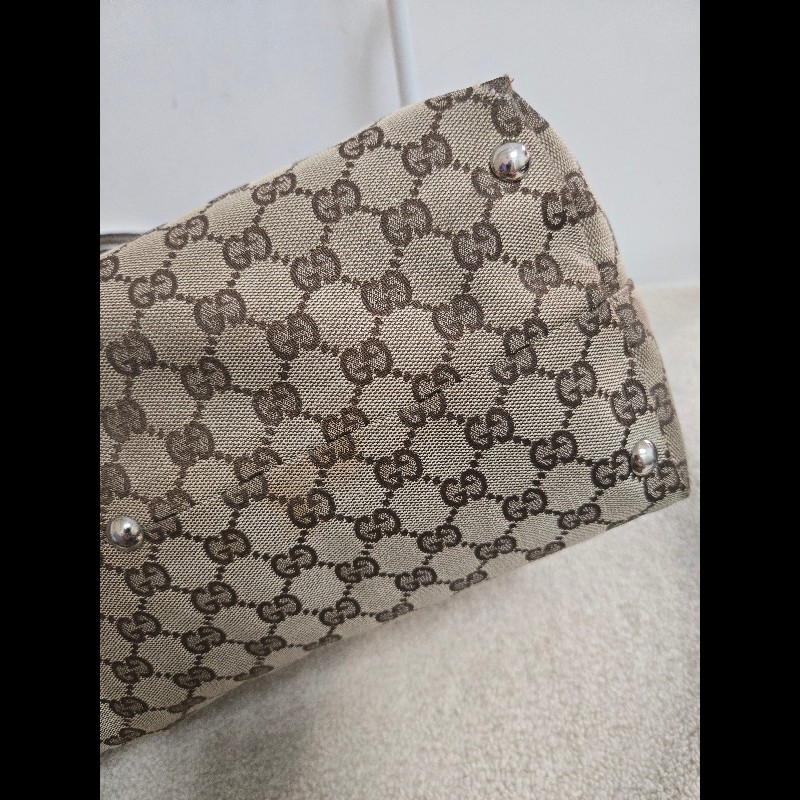 Gucci 古馳 經典大馬銜扣 GG 老花帆布大托特包-9