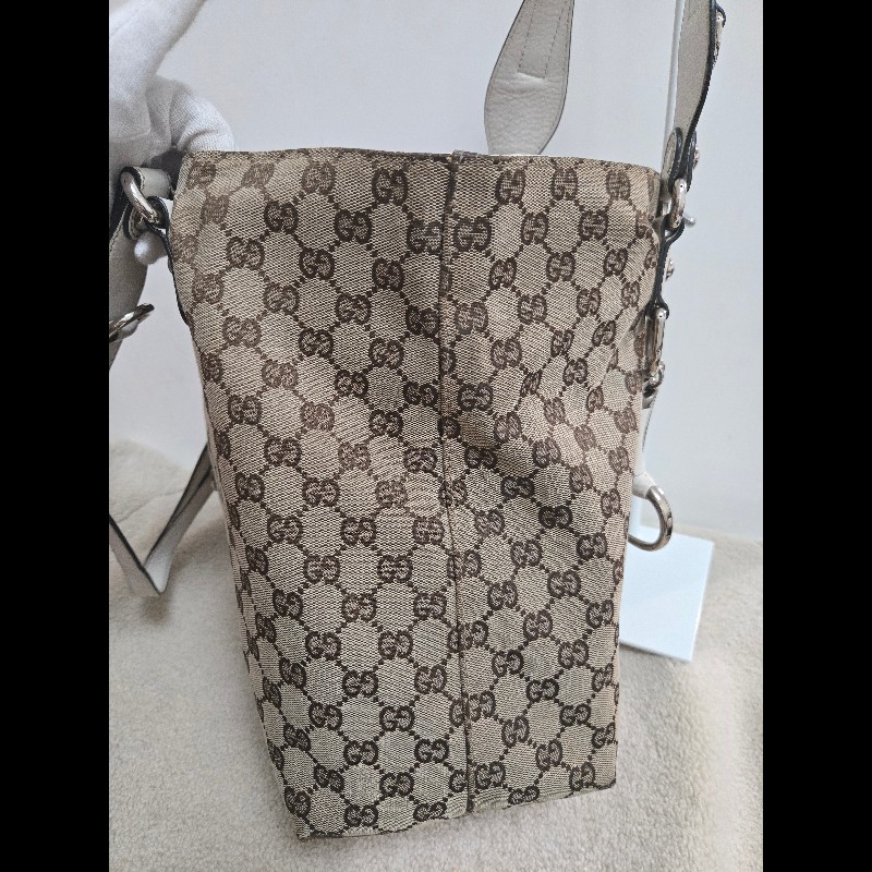 Gucci 古馳 經典大馬銜扣 GG 老花帆布大托特包-20