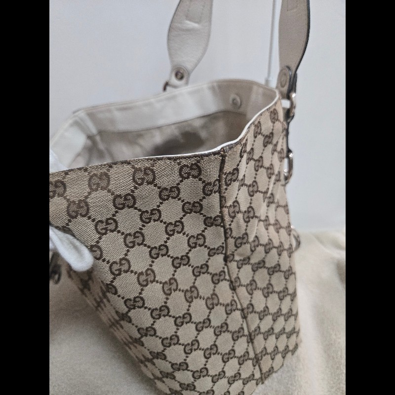 Gucci 古馳 經典大馬銜扣 GG 老花帆布大托特包-21