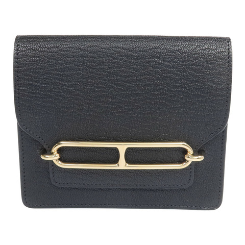 HERMES Chevre皮革Roulis Slim金扣錢包Noir