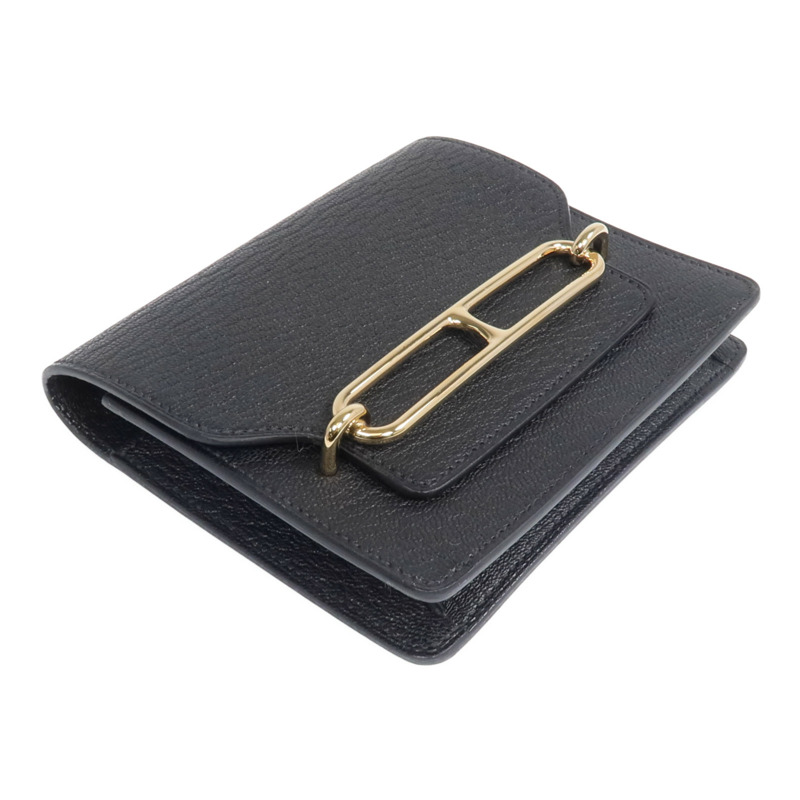 HERMES Chevre皮革Roulis Slim金扣錢包Noir-3