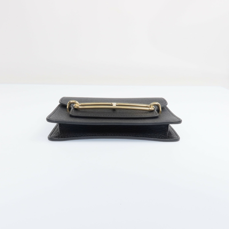 HERMES Chevre皮革Roulis Slim金扣錢包Noir-5