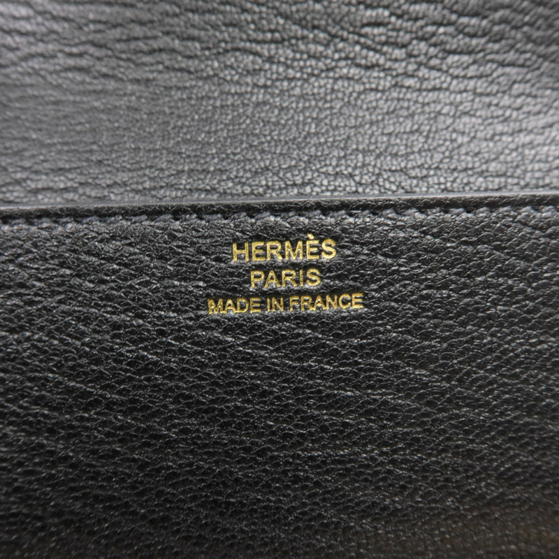 HERMES Chevre皮革Roulis Slim金扣錢包Noir-8