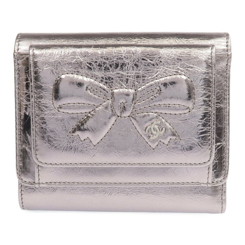 CHANEL 牛皮皮革Fold Wallet銀扣錢包