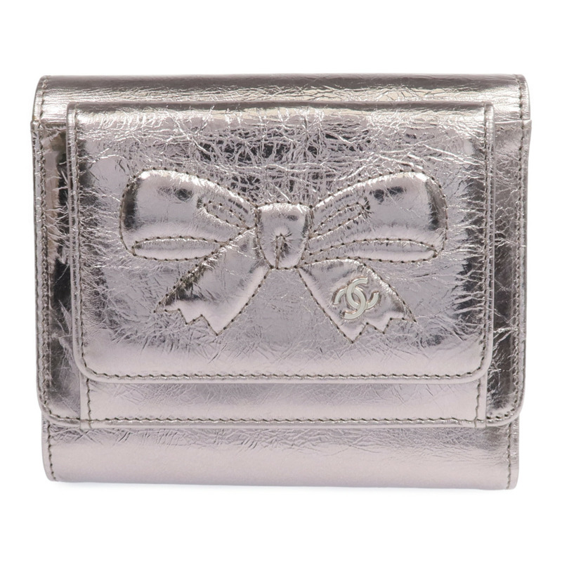 CHANEL 牛皮皮革Fold Wallet銀扣錢包-0