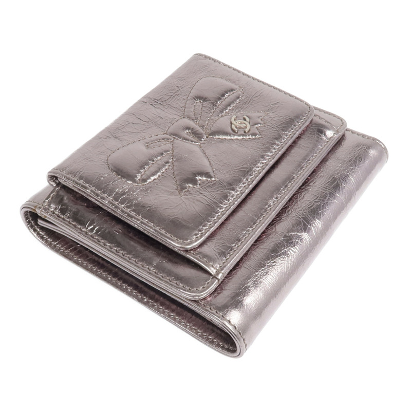 CHANEL 牛皮皮革Fold Wallet銀扣錢包-3