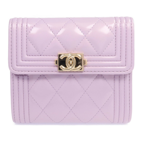 CHANEL 漆皮皮革Boy Wallet金扣錢包