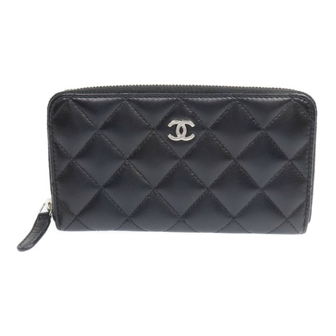 CHANEL 羊皮皮革Zipper Wallet銀扣長錢包