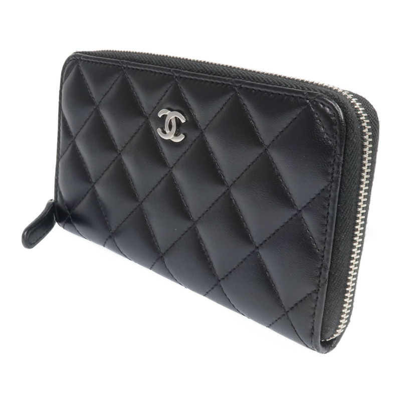 CHANEL 羊皮皮革Zipper Wallet銀扣長錢包-2