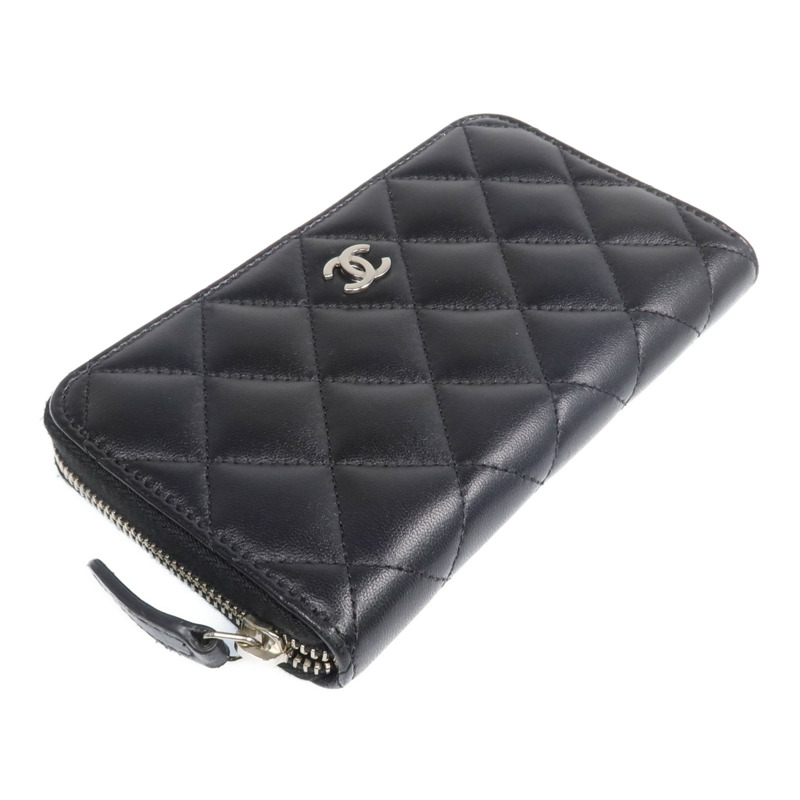 CHANEL 羊皮皮革Zipper Wallet銀扣長錢包-3