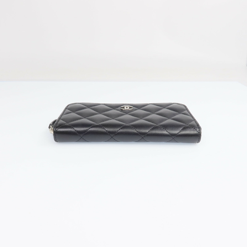 CHANEL 羊皮皮革Zipper Wallet銀扣長錢包-5