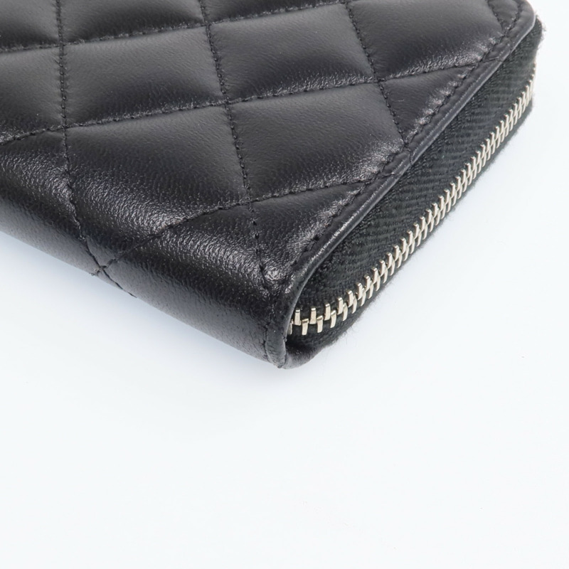 CHANEL 羊皮皮革Zipper Wallet銀扣長錢包-6