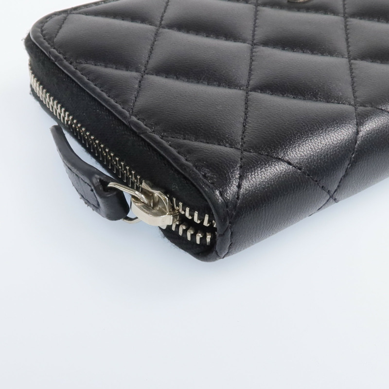 CHANEL 羊皮皮革Zipper Wallet銀扣長錢包-7