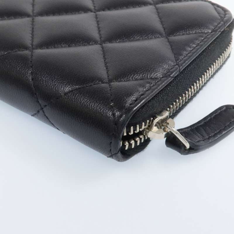 CHANEL 羊皮皮革Zipper Wallet銀扣長錢包-8
