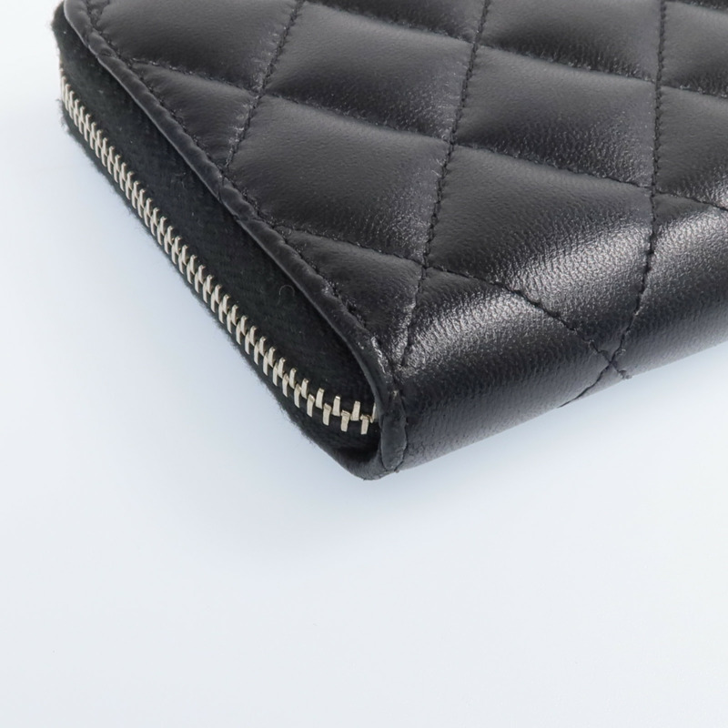 CHANEL 羊皮皮革Zipper Wallet銀扣長錢包-9