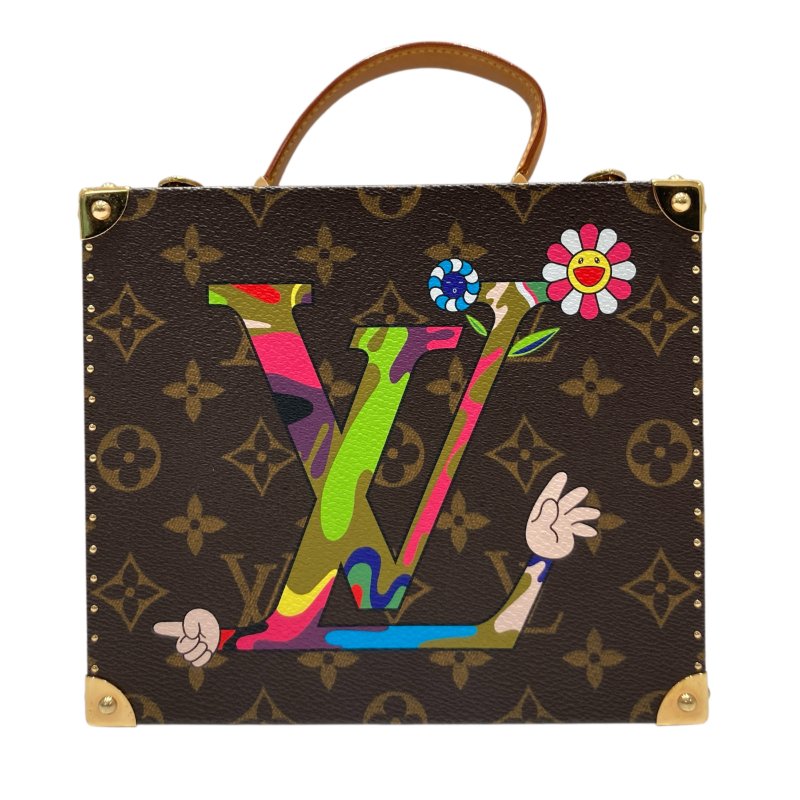 LOUIS VUITTON 路易威登 M92477 TAKASHI MURAKAMI 棕色經典老花 PVC 村上隆合作款 珠寶盒 化妝包 手提包-0