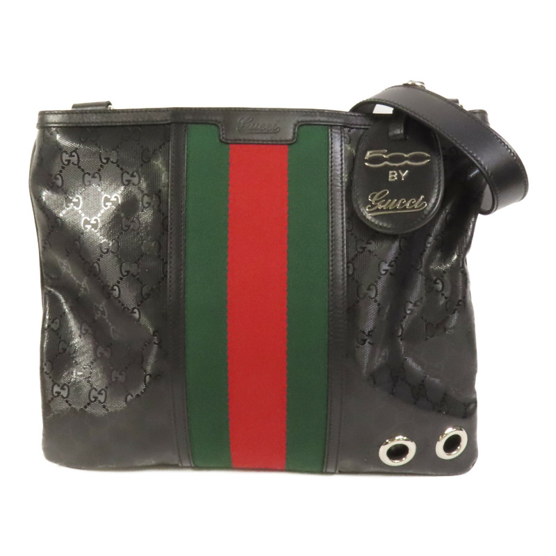 GUCCI 塗層帆布Shoulder Bag銀扣肩背袋-0