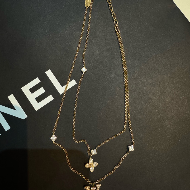 全新 LV 超美 有氣質 字母 /小花 滿鑽 雙層 項鏈-0