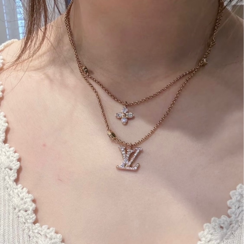 全新 LV 超美 有氣質 字母 /小花 滿鑽 雙層 項鏈-2