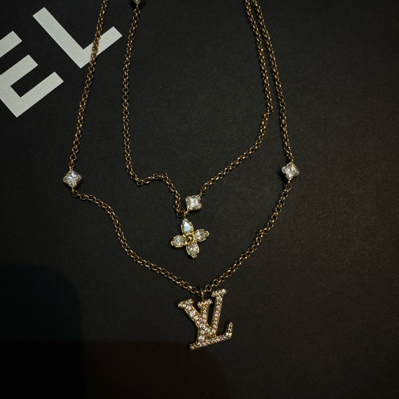 全新 LV 超美 有氣質 字母 /小花 滿鑽 雙層 項鏈-10