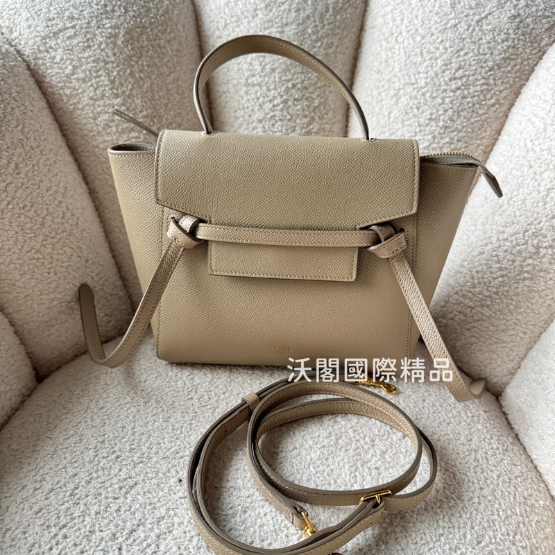 CELINE Belt 鯰魚包/小牛皮手提/肩背包-奶茶色-0