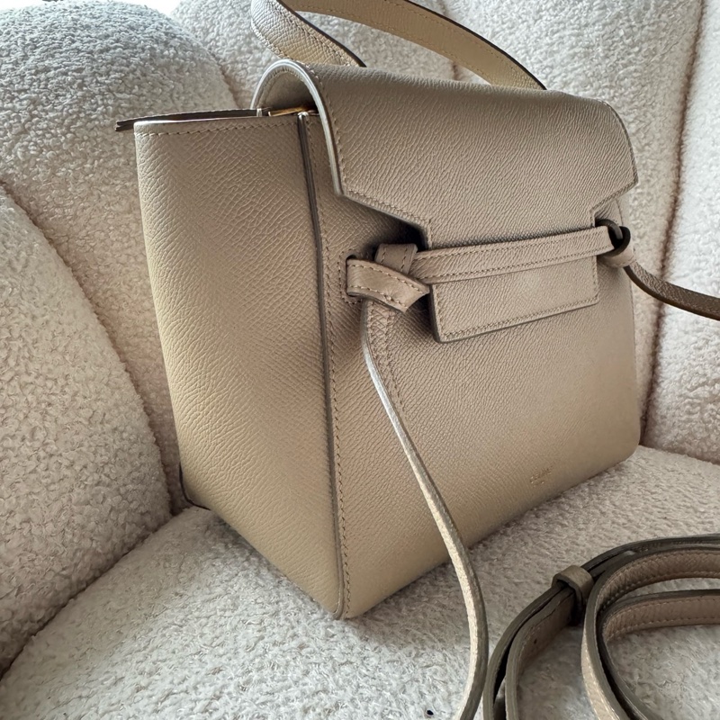 CELINE Belt 鯰魚包/小牛皮手提/肩背包-奶茶色-9