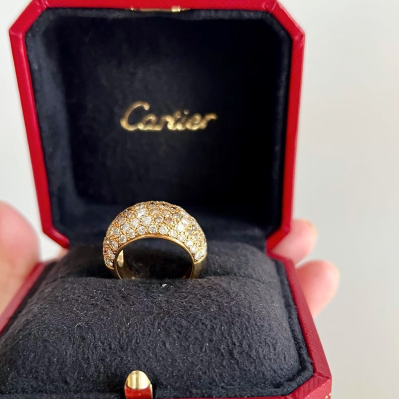 Cartier 滿天星彩鑽戒指🌙黃K金戒台-0