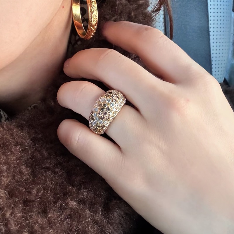 Cartier 滿天星彩鑽戒指🌙黃K金戒台-1