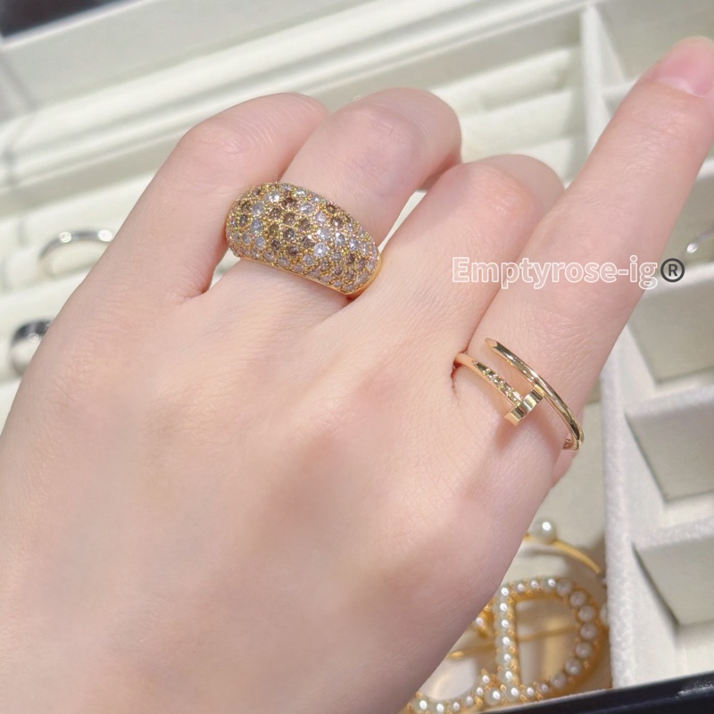 Cartier 滿天星彩鑽戒指🌙黃K金戒台-5