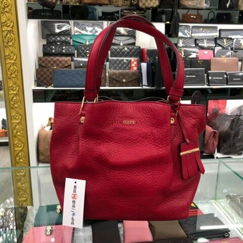 東區正精品㊣Tod's 紅色全皮皺褶手提包肩背包RZ1005