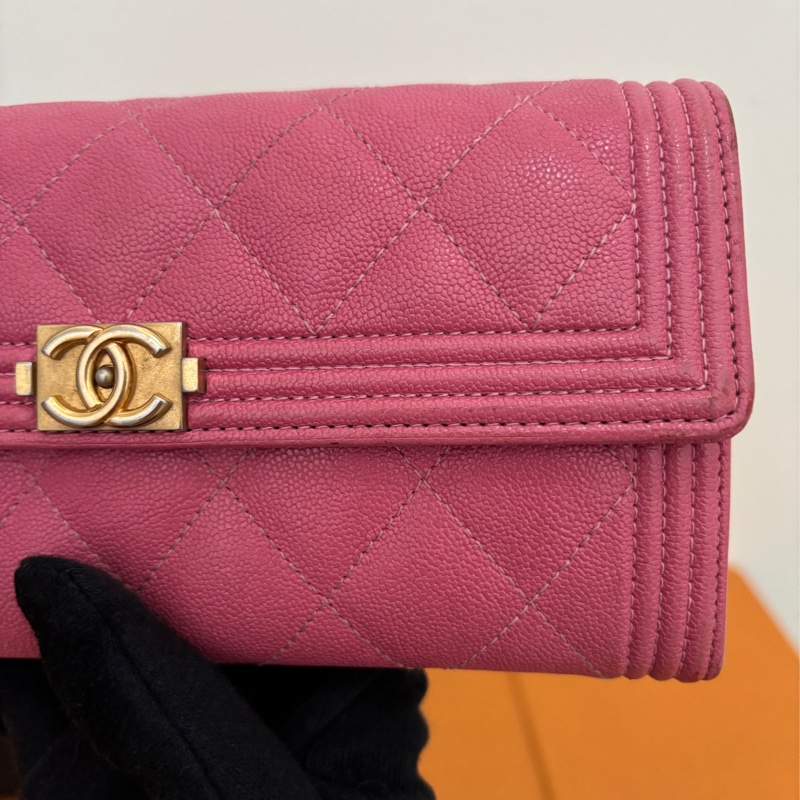 BOY CHANEL 掀蓋式長夾 小牛皮 金口 粉色-2
