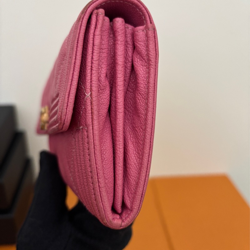 BOY CHANEL 掀蓋式長夾 小牛皮 金口 粉色-4