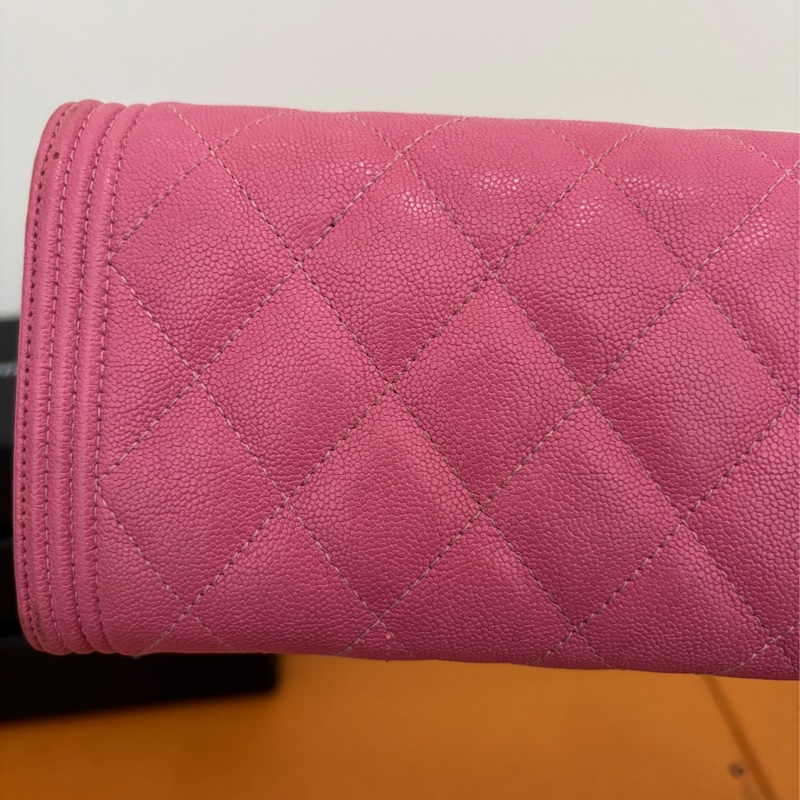 BOY CHANEL 掀蓋式長夾 小牛皮 金口 粉色-8
