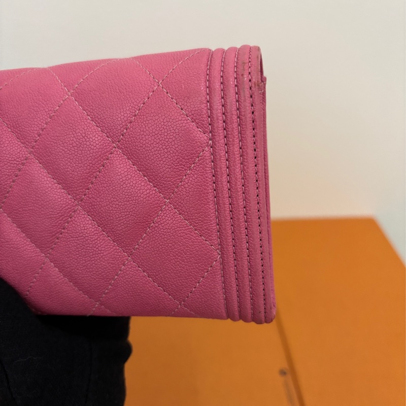BOY CHANEL 掀蓋式長夾 小牛皮 金口 粉色-10