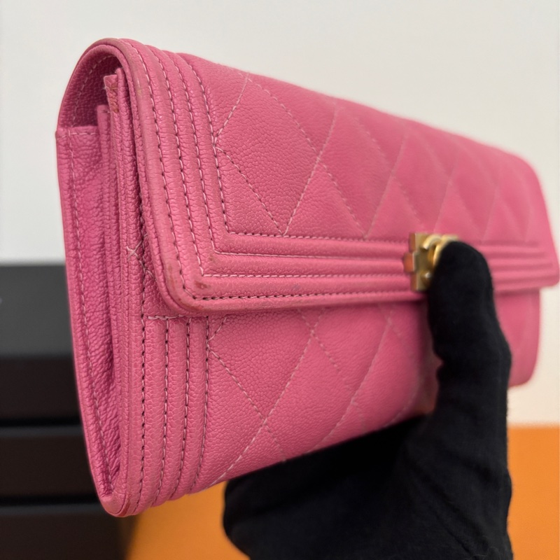 BOY CHANEL 掀蓋式長夾 小牛皮 金口 粉色-13
