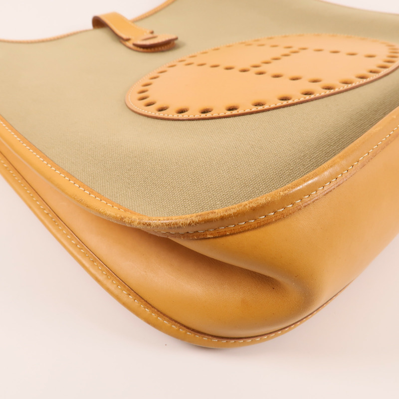 HERMES 帆布Evelyne PM銀扣肩背袋-7